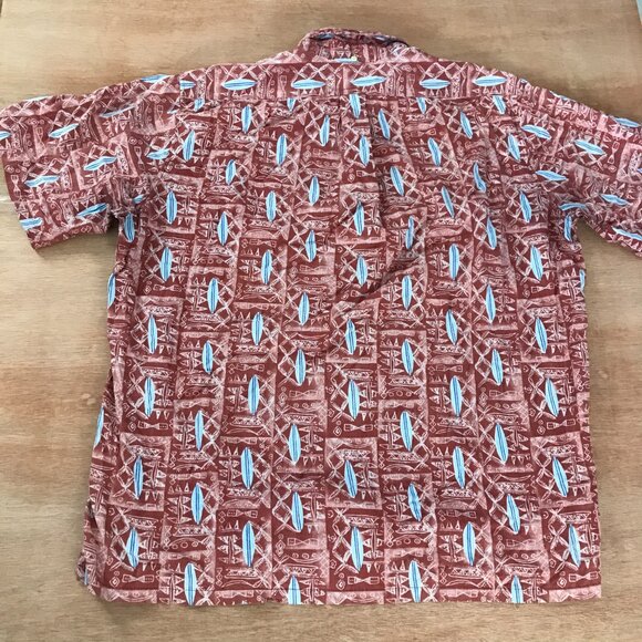 Reyn Spooner Hawaiian Shirt Men XXL Red Geometric Button Down Pocket Collared - Picture 2 of 14